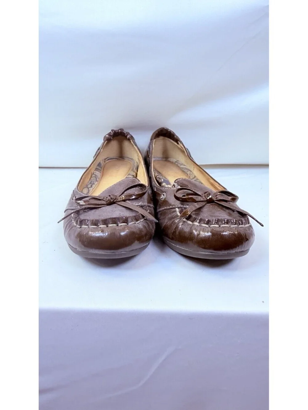 SPERRY Top Sider Brown Crinkle Patent Leather SANDPIPER Skimmer Flats Size 7.5 M